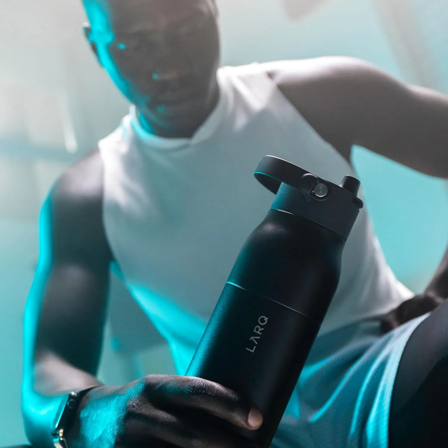 LARQ Bottle Swig Top 23oz - Insulated Stainless Steel Water Bottle With Built-In Silicone Handle | Thermos, BPA Free | Reusable Water Bottle for Sports, Gym, and Travel, Obsidian Black