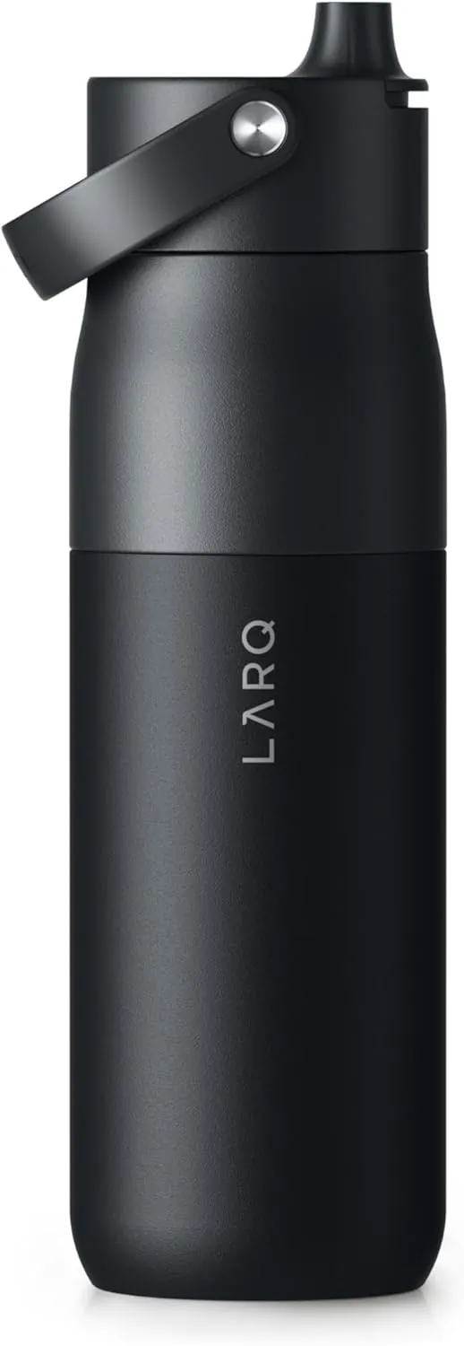 LARQ Bottle Swig Top 23oz - Insulated Stainless Steel Water Bottle With Built-In Silicone Handle | Thermos, BPA Free | Reusable Water Bottle for Sports, Gym, and Travel, Obsidian Black