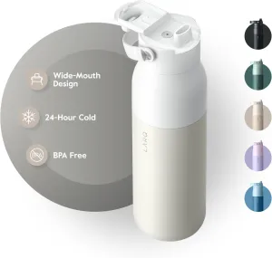 LARQ Bottle Swig Top 34oz - Insulated Wide Mouth Stainless Steel Water Bottle With Built-In Silicone Handle | Thermos, BPA Free | Reusable Water Bottle for Sports, Gym, and Travel, Granite White