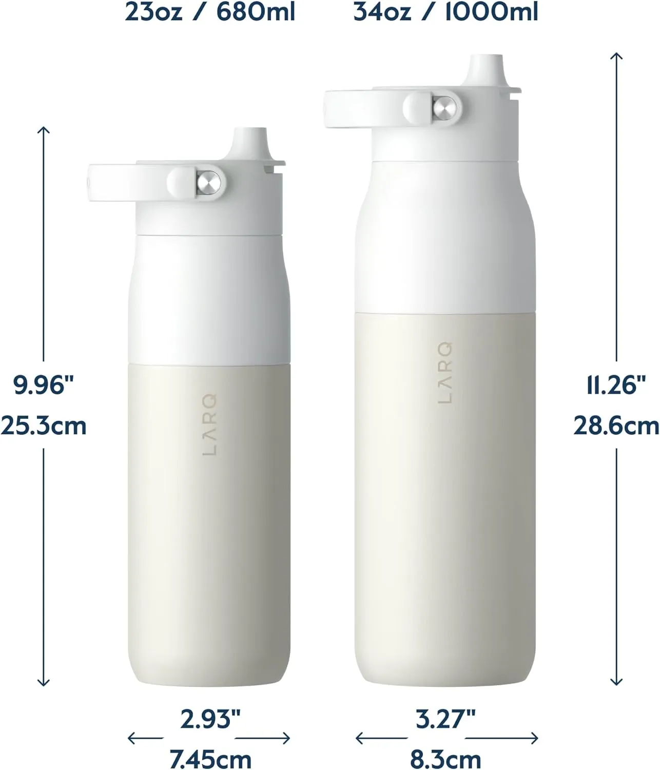 LARQ Bottle Swig Top 34oz - Insulated Wide Mouth Stainless Steel Water Bottle With Built-In Silicone Handle | Thermos, BPA Free | Reusable Water Bottle for Sports, Gym, and Travel, Granite White