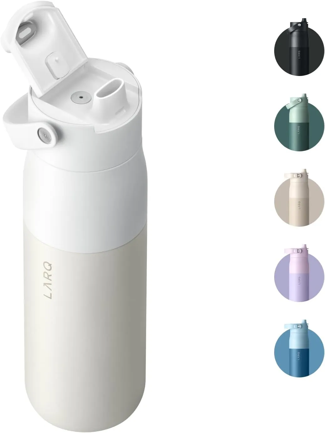 LARQ Bottle Swig Top 34oz - Insulated Wide Mouth Stainless Steel Water Bottle With Built-In Silicone Handle | Thermos, BPA Free | Reusable Water Bottle for Sports, Gym, and Travel, Granite White
