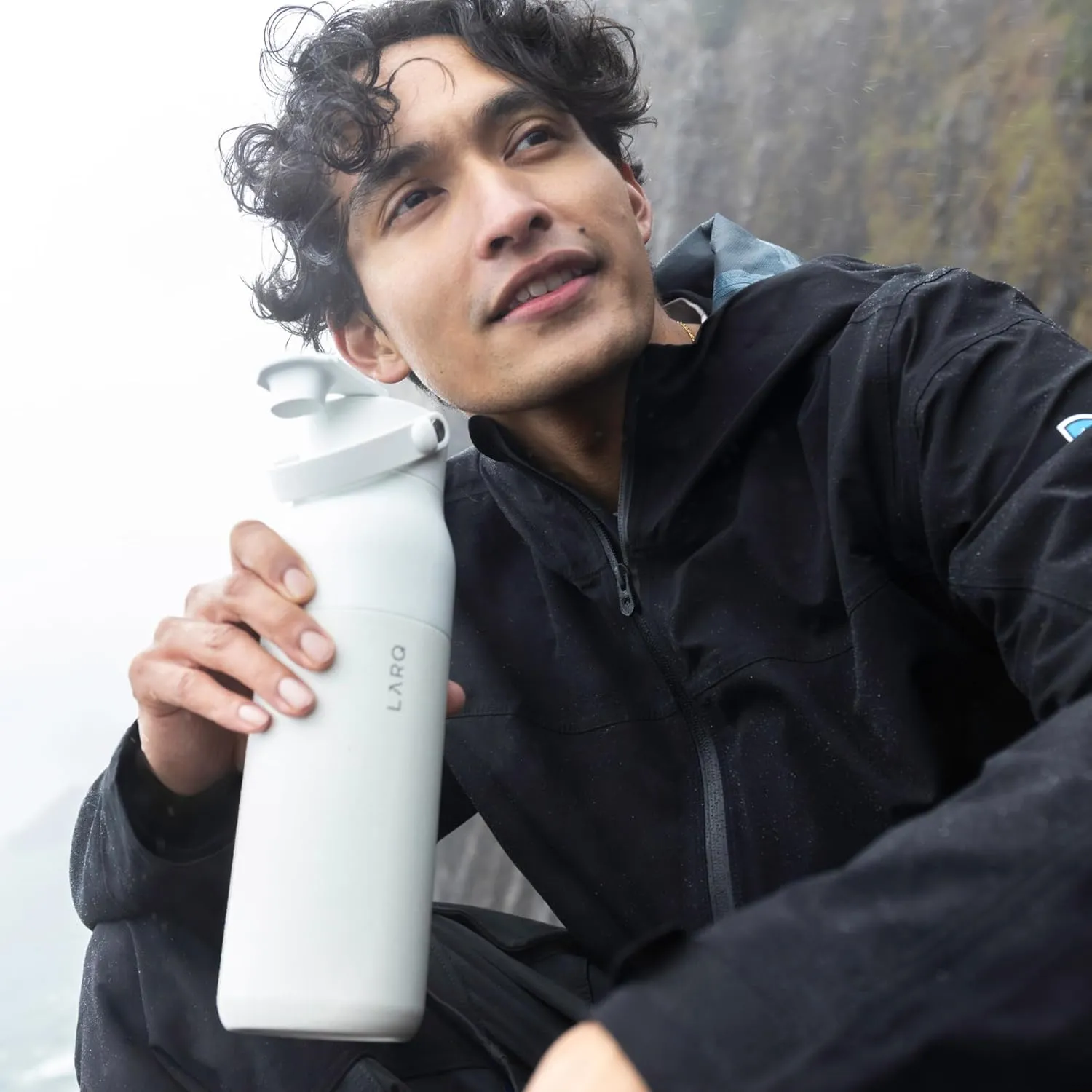 LARQ Bottle Swig Top 34oz - Insulated Wide Mouth Stainless Steel Water Bottle With Built-In Silicone Handle | Thermos, BPA Free | Reusable Water Bottle for Sports, Gym, and Travel, Granite White