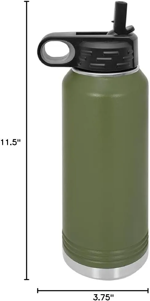 LaserGram Personalized Water Bottle, Trumpet, Stainless Steel Double Wall Vacuum Insulated with Flip Top Straw, Custom Engraved Gift (40oz / 1180ml Camo Green)