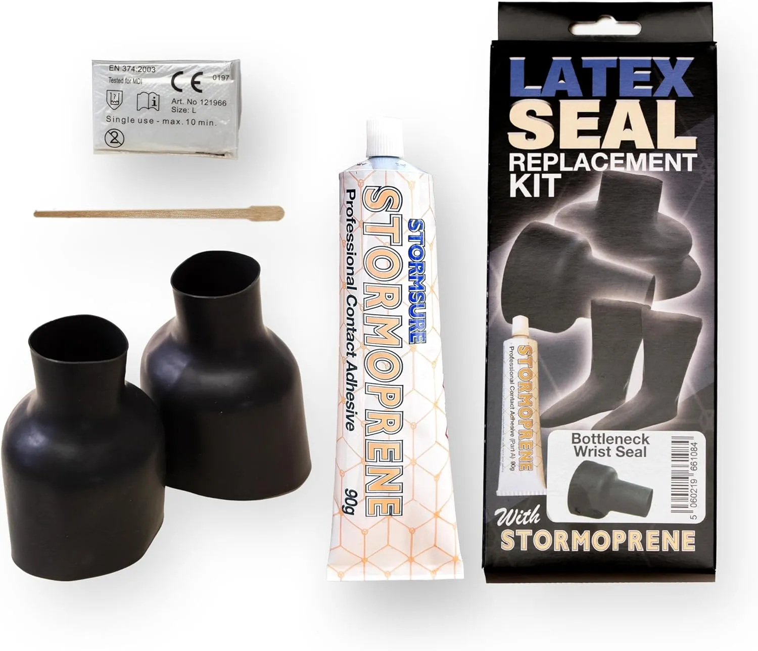 Latex Drysuit Bottleneck Wrist Seal Replacement Kit - Repair or Replace Latex Bottleneck Wrist Seal with a Replacement Seal and Stormoprene Professional Contact Adhesive (90g)