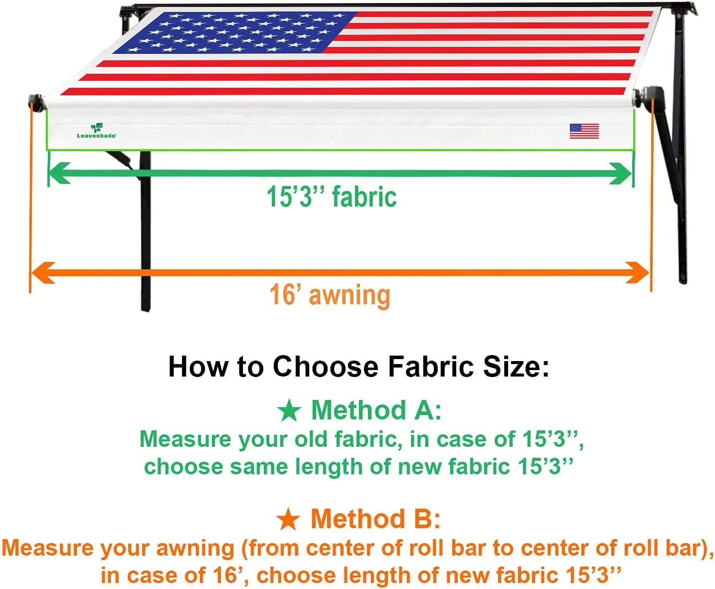 Leaveshade RV Awning Fabric Replacement Camper Trailer Awning Fabric Super Heavy Vinyl Coated Polyester 15'3''(Fit for 16' Awning)-USA Flag (Custom Looking)