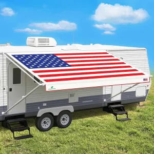Leaveshade RV Awning Fabric Replacement Camper Trailer Awning Fabric Super Heavy Vinyl Coated Polyester 15'3''(Fit for 16' Awning)-USA Flag (Custom Looking)