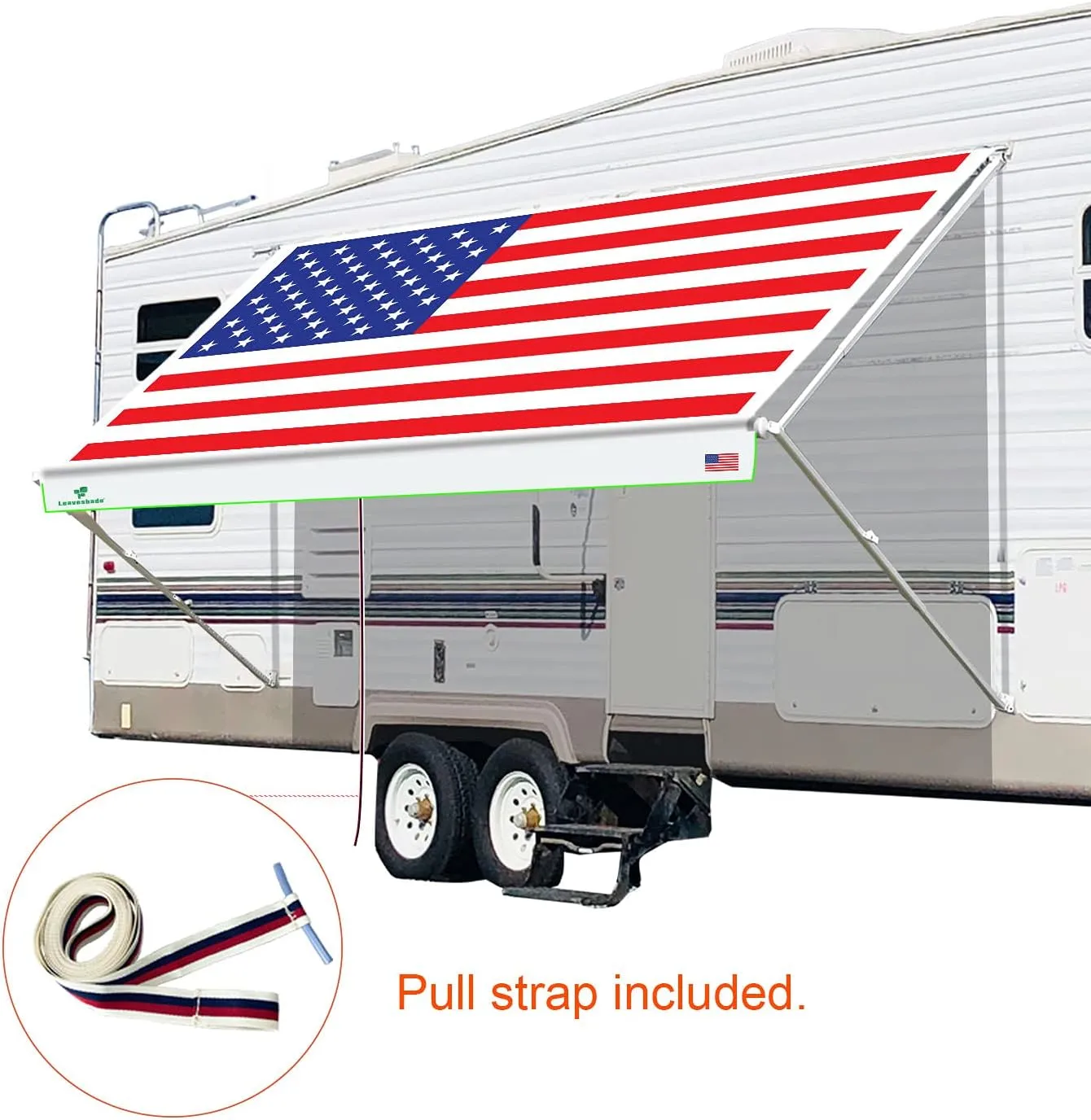 Leaveshade RV Awning Fabric Replacement Camper Trailer Awning Fabric Super Heavy Vinyl Coated Polyester 15'3''(Fit for 16' Awning)-USA Flag (Custom Looking)