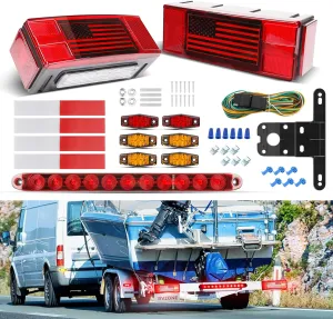 LED Trailer Lights Kit for Utility IP68 Submersible Boat Trailer Lights and Wiring Kit w/License Plate Lights Brake Lighting Marker Lighting, for Boat Truck RV
