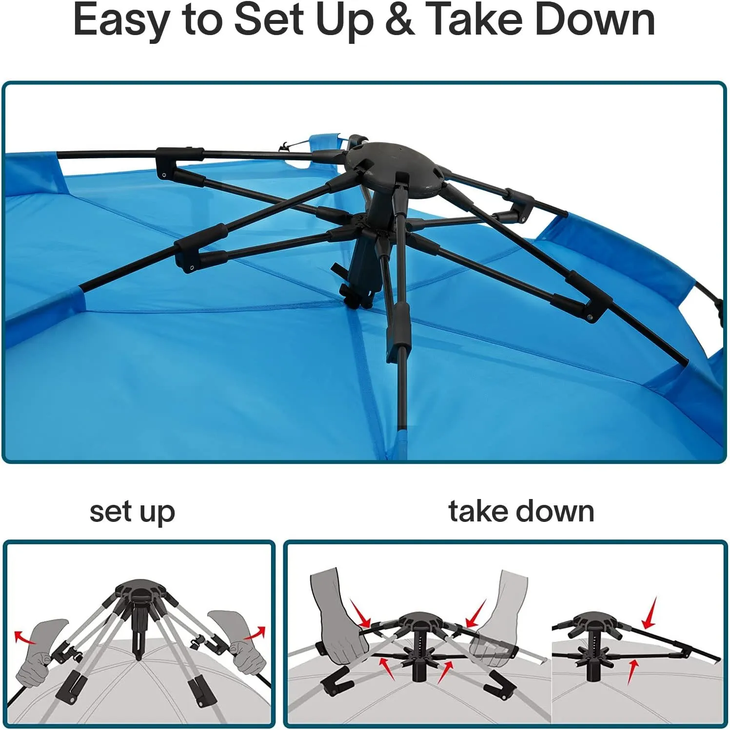 Leedor Beach Tent Sun Shelter Instant Beach Umbrella Easy Cabana with UPF 50  UV Portable Windproof Pop Up Shade for 3 to 4 Person for Family Patent Pending