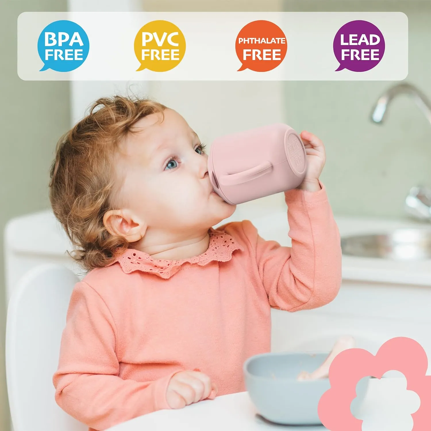 Leeleelon® Silicone Sippy Cups for Baby, 100% Leak-Proof Training Cup for Toddler with Handles, Soft Spout Sippy Cup for Infants, 6  Months, 6oz/180ml (Pack of 2)