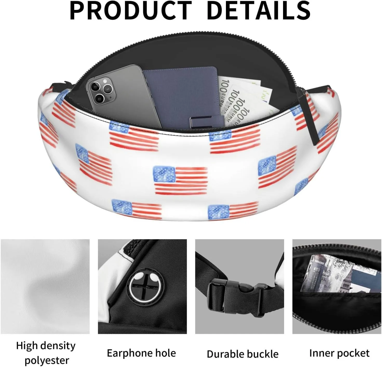 Leisure Sports Crossbody Bag Running Casual Hands-Free Wallets Waist Pack for Man Woman Father's Day for Dad Watercolor Flags
