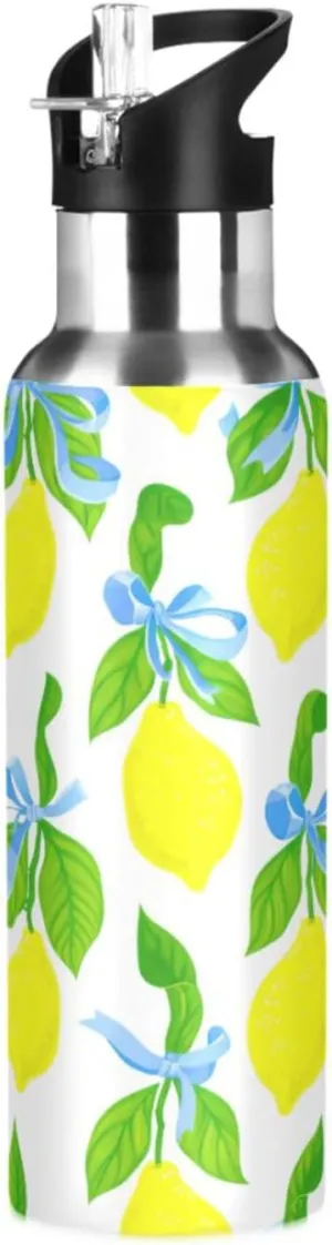 Lemon Sports Water Bottle with Straw, 22oz BPA Free Stainless Steel Vacuum Insulated Bottle for Gym Fitness Outdoor