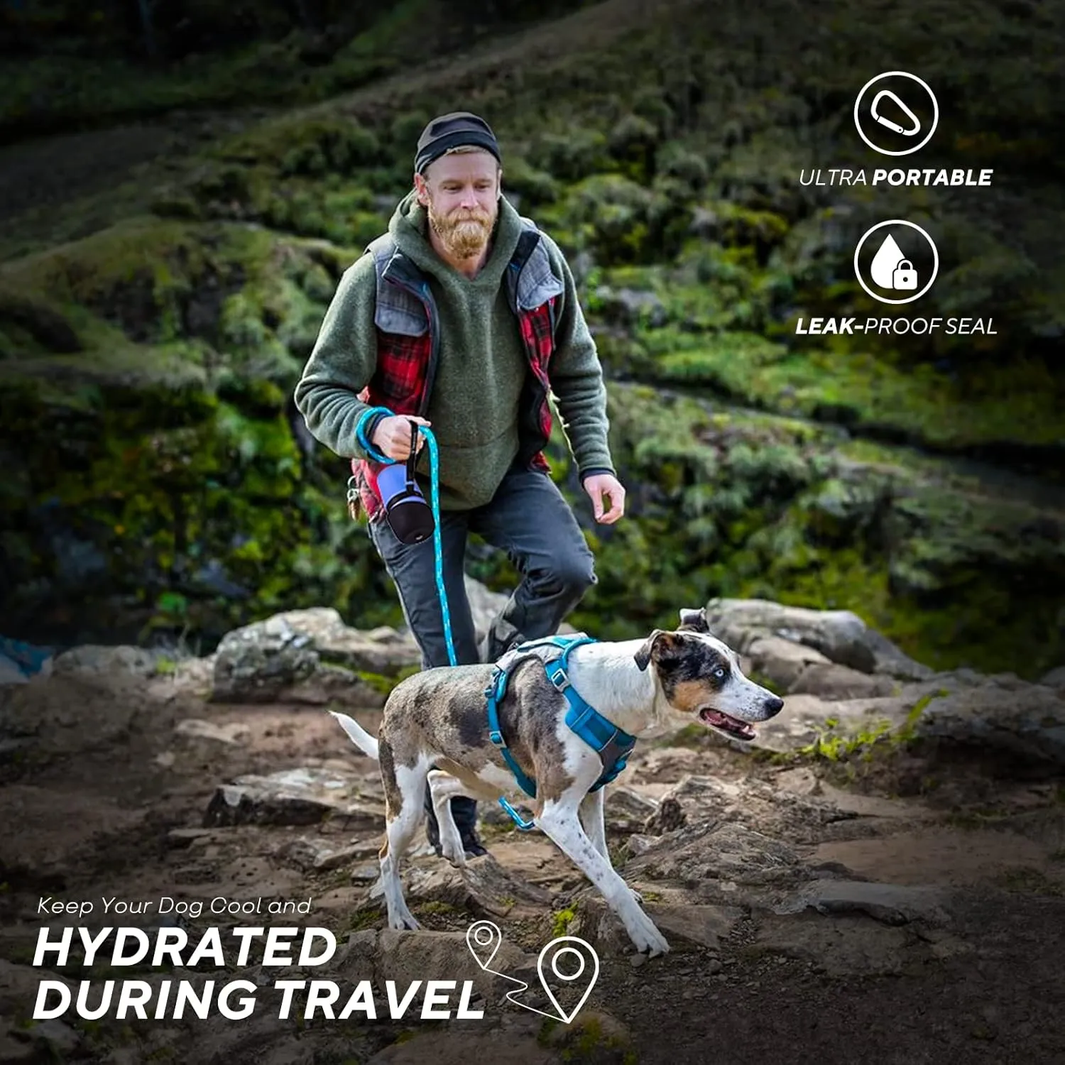 lesotc Dog Travel Water Bottle Portable, Foldable Dog Water Bowl Dispenser, Leak Proof Pet Water Bottle for Dogs Outdoor Walking, Hiking, Travel, Puppy Essentials Necessities, BPA Free, Lightweight