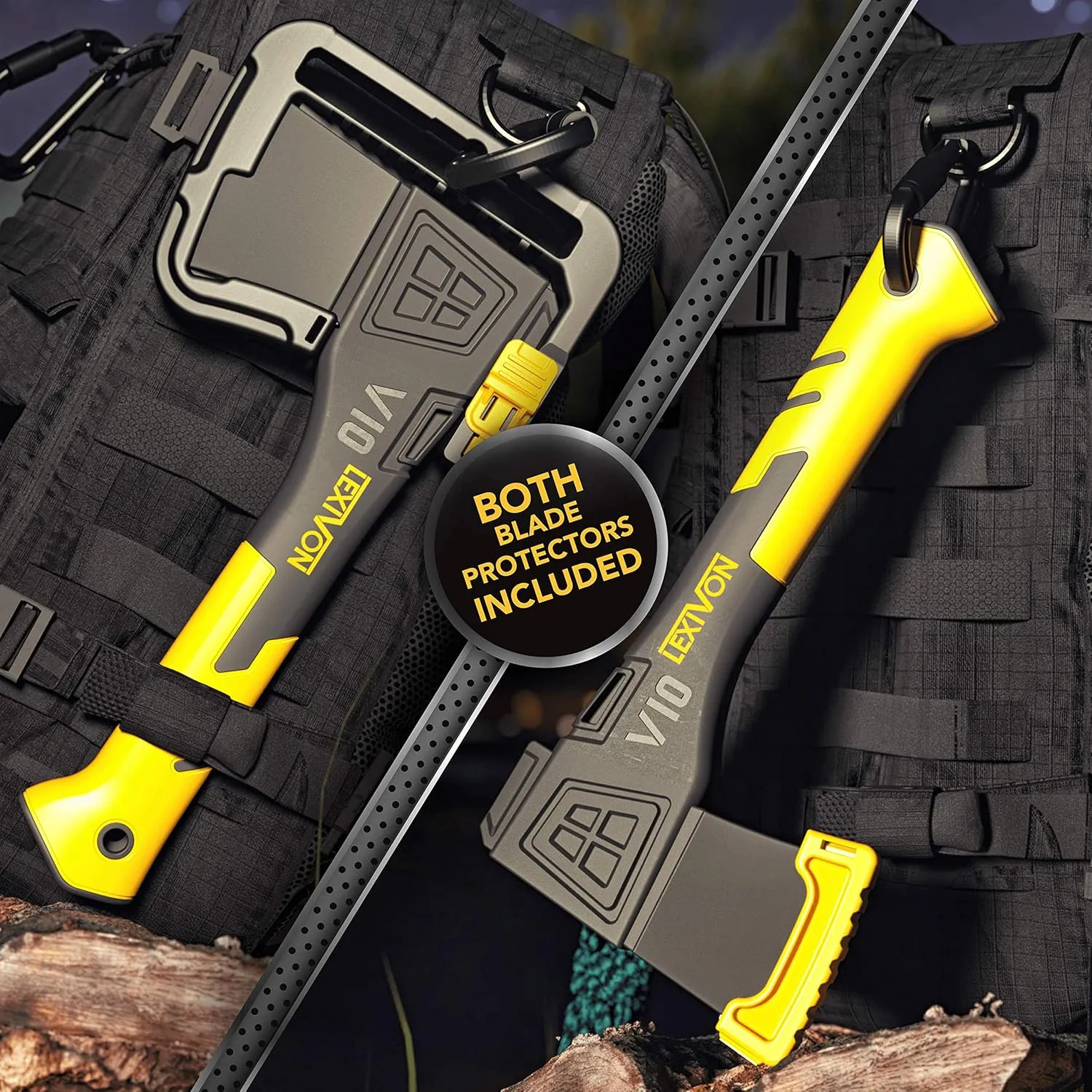 LEXIVON V10 Camping Hatchet, 10-Inch Axe | Ergonomic TPR Grip, Lightweight Fiber-glass Composite Handle | Protective Carrying Sheath Included (LX-V10)