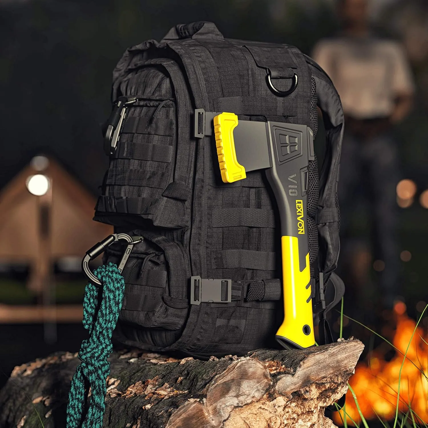 LEXIVON V10 Camping Hatchet, 10-Inch Axe | Ergonomic TPR Grip, Lightweight Fiber-glass Composite Handle | Protective Carrying Sheath Included (LX-V10)