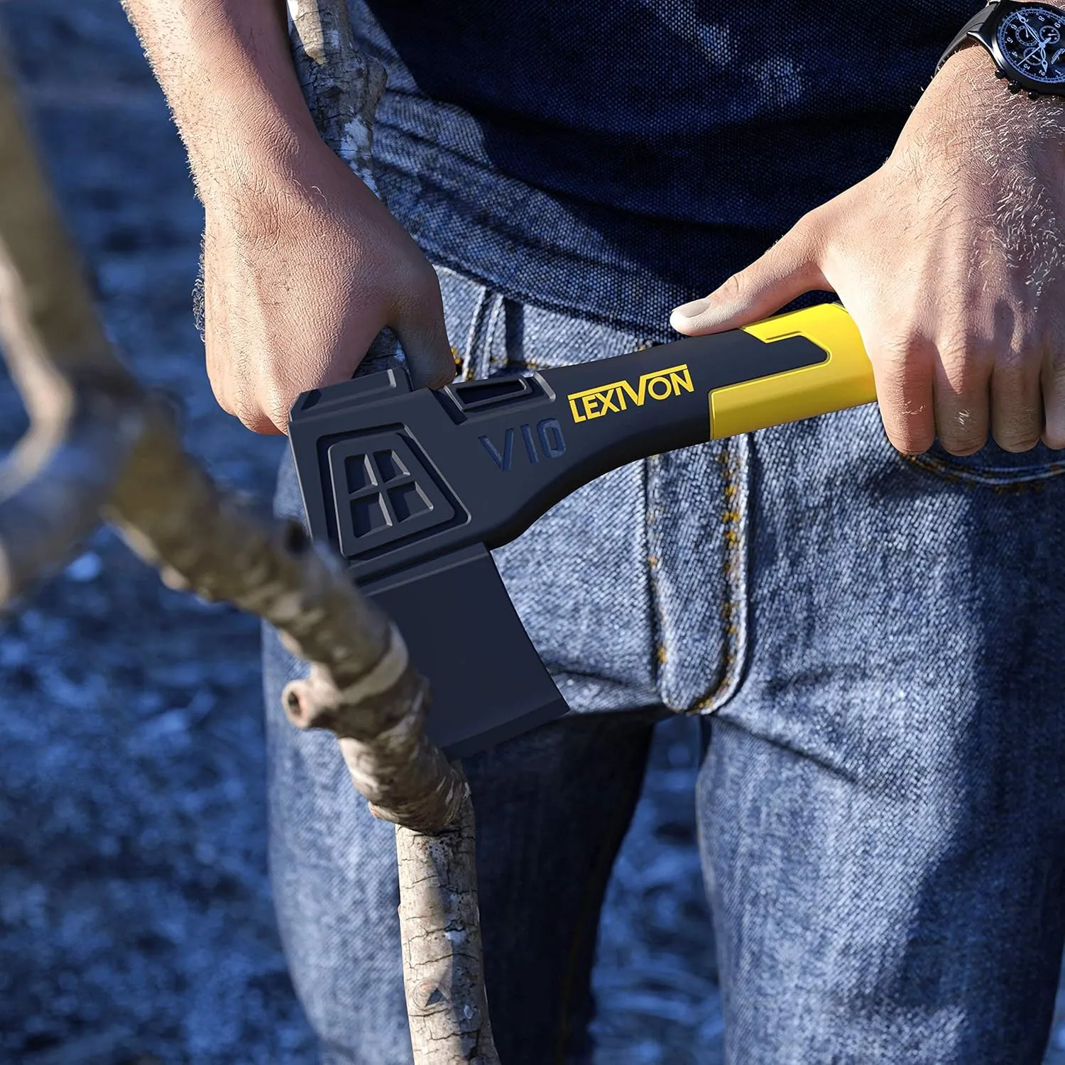 LEXIVON V10 Camping Hatchet, 10-Inch Axe | Ergonomic TPR Grip, Lightweight Fiber-glass Composite Handle | Protective Carrying Sheath Included (LX-V10)