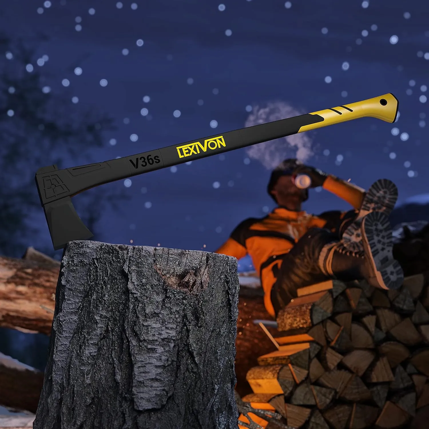LEXIVON Wood Splitting Axe, Hatchet for Camping 36" - Ideal for Chopping, Tree-Felling and Firewood | Grade-A Carbon Steel, Fiberglass Handle & Ergonomic Grip | Protective Sheath Included (LX-V36S)