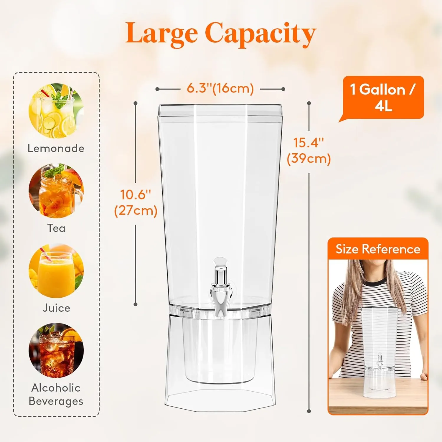 Lifewit 1 Gallon Plastic Drink Dispenser 2 Pack, Juice Containers with Lid for Party, Ice Beverage Dispenser with Stand for Lemonade/Soda/Tea, BPA Free