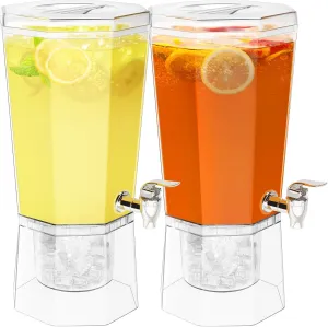 Lifewit 1 Gallon Plastic Drink Dispenser 2 Pack, Juice Containers with Lid for Party, Ice Beverage Dispenser with Stand for Lemonade/Soda/Tea, BPA Free