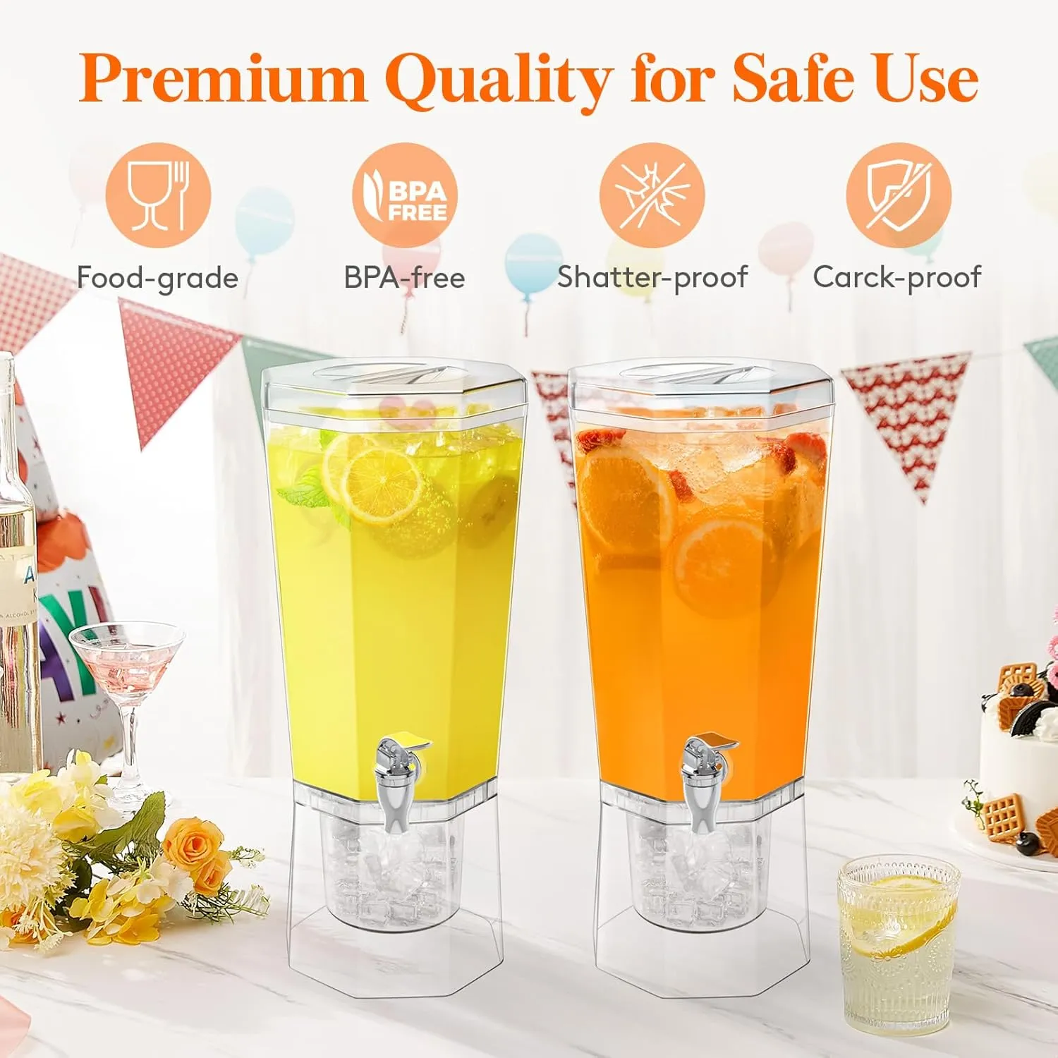 Lifewit 1 Gallon Plastic Drink Dispenser 2 Pack, Juice Containers with Lid for Party, Ice Beverage Dispenser with Stand for Lemonade/Soda/Tea, BPA Free