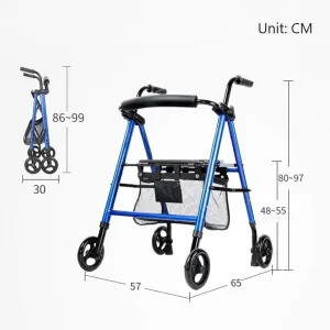 Lightweight Folding Rollator Walker with Seat Basket, 4 Wheels, Adjustable Armrests, Easy Storage
