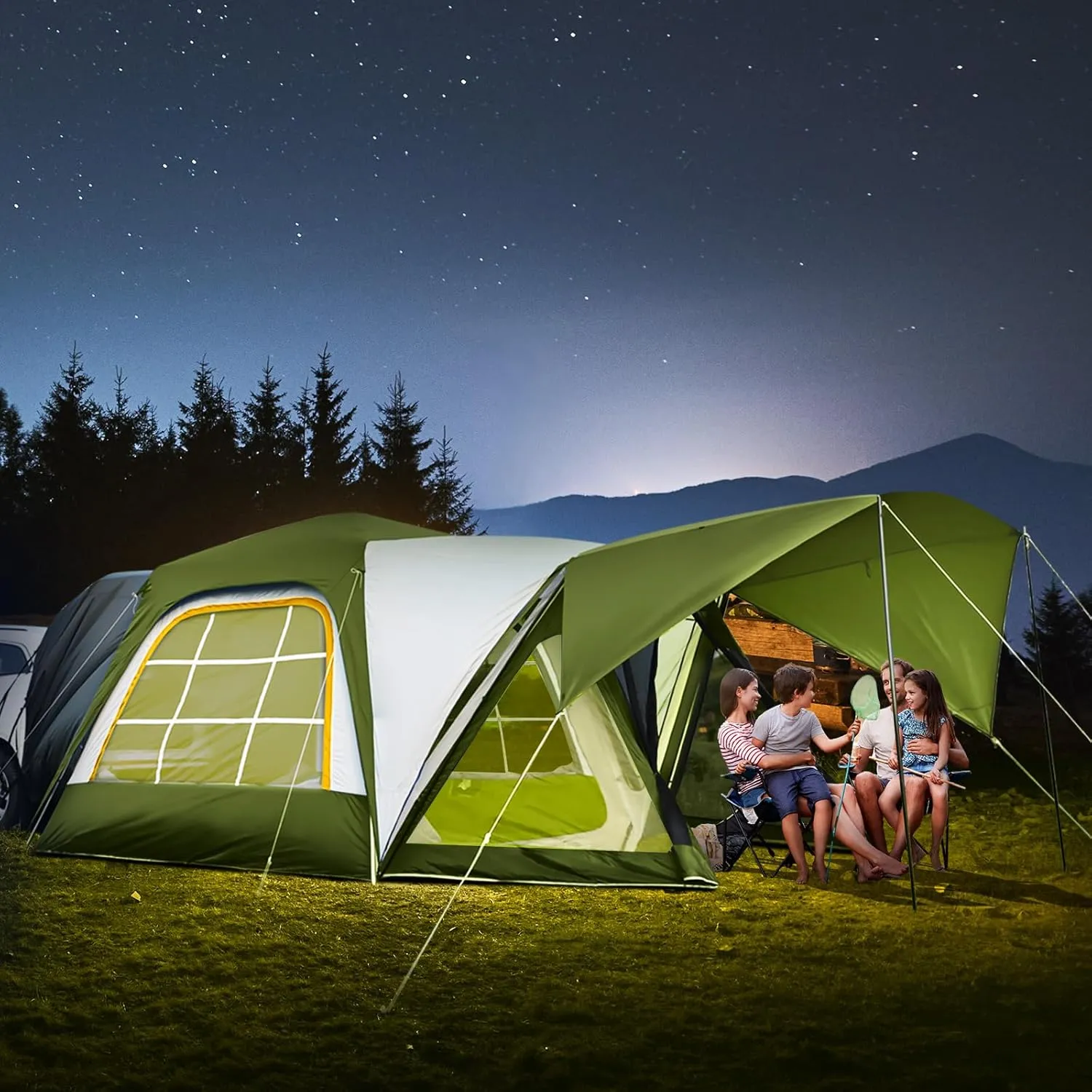 LILYPELLE SUV Tent for Camping, 4-6 Person Inflatable Tents for Camping with Large Awning, PU 3000mm Waterproof Oxford Portable Tailgate Blow Up Tent for SUV Car Jeep, 9.8FT L x 8.2FT W x 6.9FT H