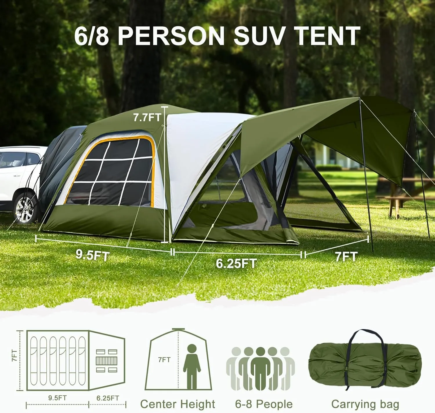 LILYPELLE SUV Tent for Camping, 4-6 Person Inflatable Tents for Camping with Large Awning, PU 3000mm Waterproof Oxford Portable Tailgate Blow Up Tent for SUV Car Jeep, 9.8FT L x 8.2FT W x 6.9FT H