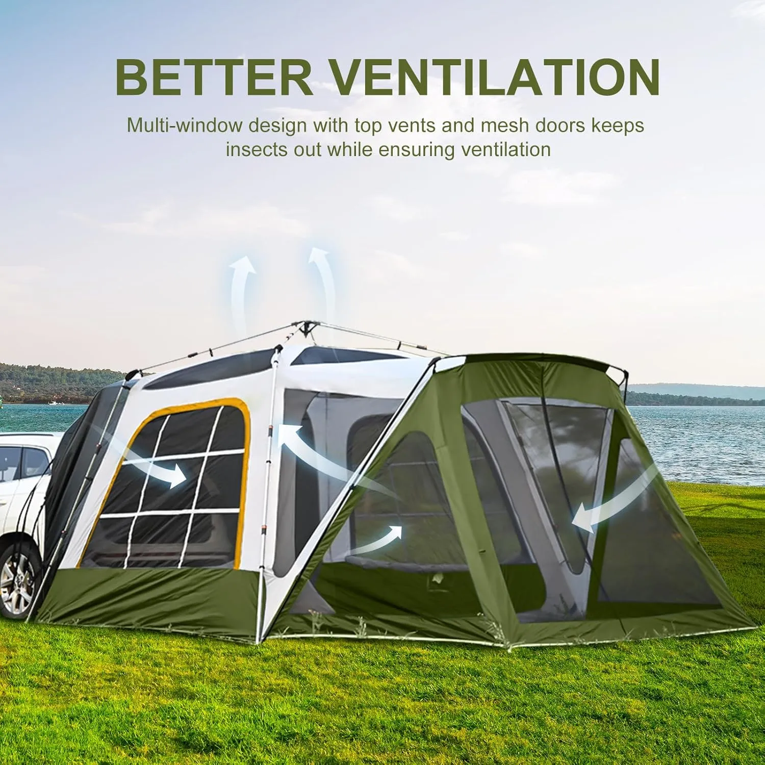 LILYPELLE SUV Tent for Camping, 4-6 Person Inflatable Tents for Camping with Large Awning, PU 3000mm Waterproof Oxford Portable Tailgate Blow Up Tent for SUV Car Jeep, 9.8FT L x 8.2FT W x 6.9FT H