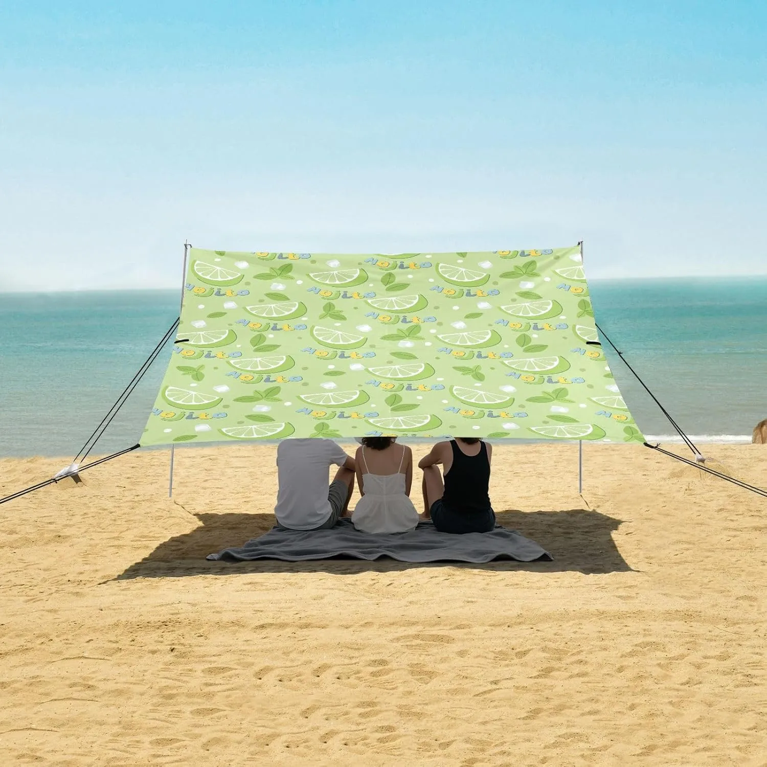 Limon Mojito Beach Canopy Tent Anti-UV & Wind Resistant, Camping Sun Shelter Easy Setup Portable,Outdoor Shade Tents with Sandbags,Sand Shovels,Ground Pegs & Stability Poles