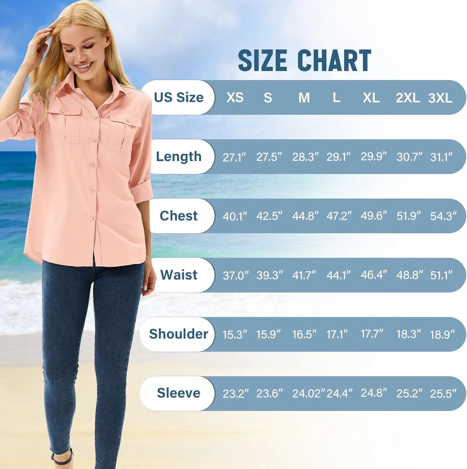 linlon Womens Safari Shirts Long Sleeve UV Protection Hiking Fishing UPF 50  Quick Dry Cooling Camping Travel Shirts