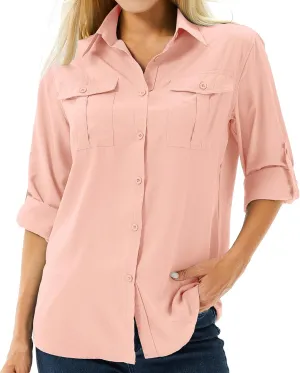 linlon Womens Safari Shirts Long Sleeve UV Protection Hiking Fishing UPF 50  Quick Dry Cooling Camping Travel Shirts