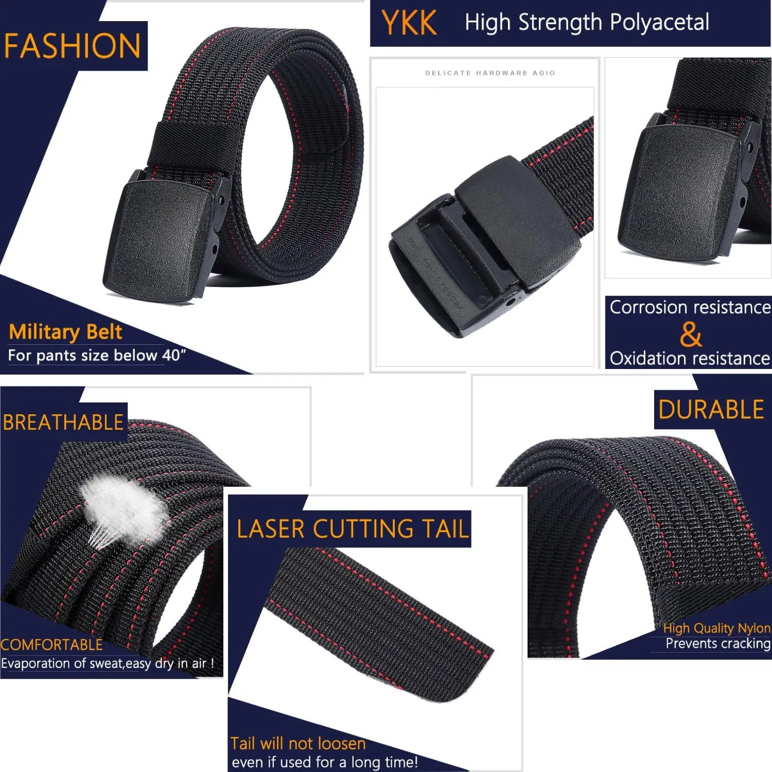 LionVII Belt for Men, Adjustable Belt with Plastic Buckle Breathable for Work Sports, Easy Trim to Fit 28-49" Waist