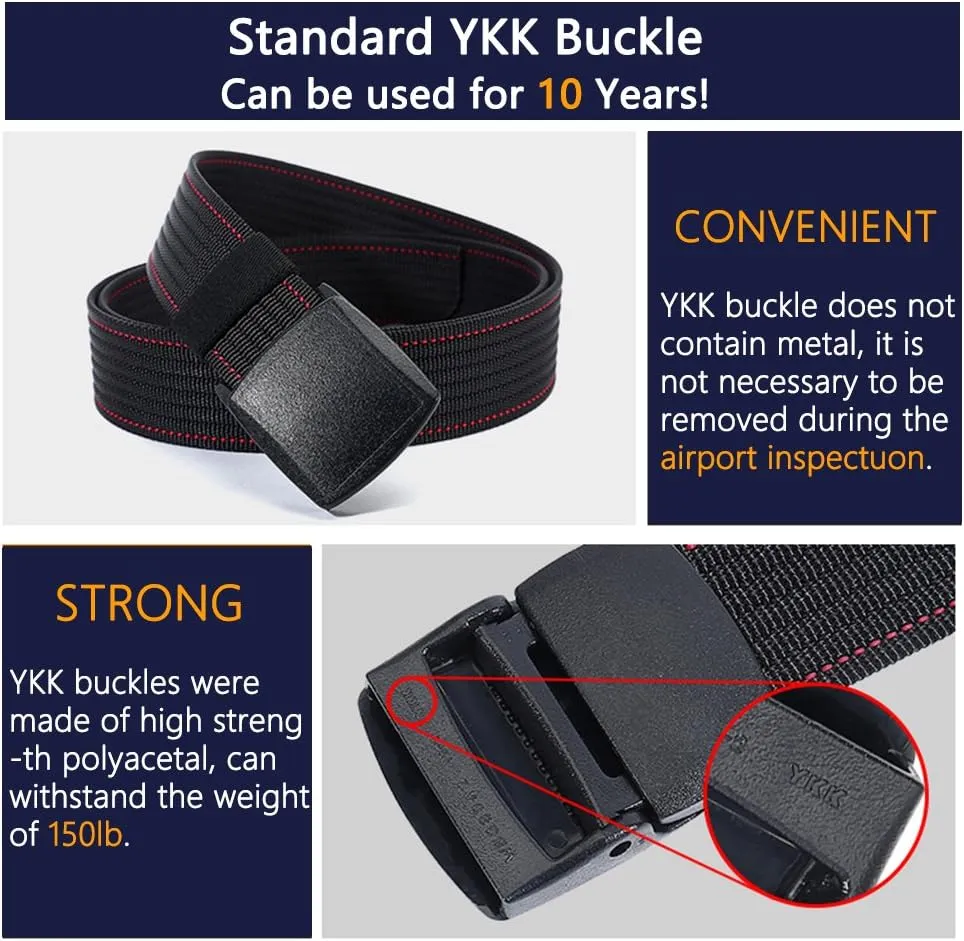 LionVII Men's Nylon Work Belts - Breathable Webbing Canvas Belt with Plastic Buckle, Adjustable Trim to Fit 28-49" Waist