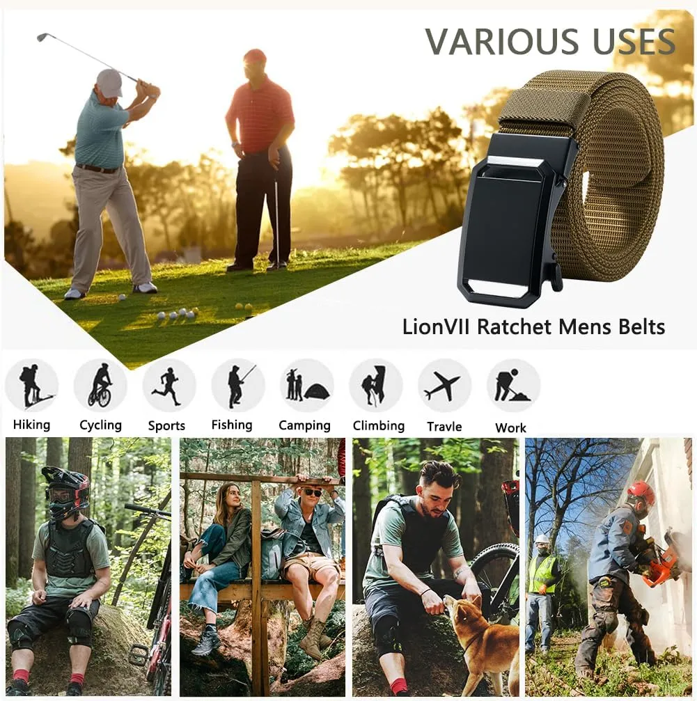 LionVII Ratchet Belts for Men - Fashion Belt Man Nylon Fabric 1 3/8" for Casual Jeans - Adjustable Trim to Fit 27-49" Waist