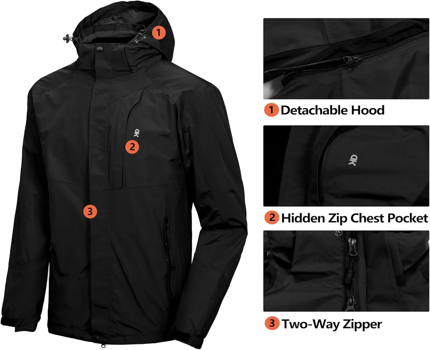 Little Donkey Andy Men's 3 in 1 Winter Ski Jacket Warm Fleece Liner Jacket Waterproof Windproof Snow Coat & Detachable Hood