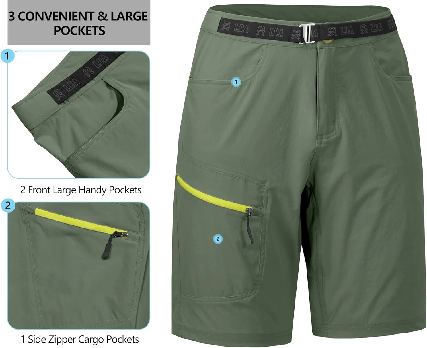 Little Donkey Andy Men's Hiking Cargo Shorts with Belt Lightweight Quick Dry Bermuda Shorts