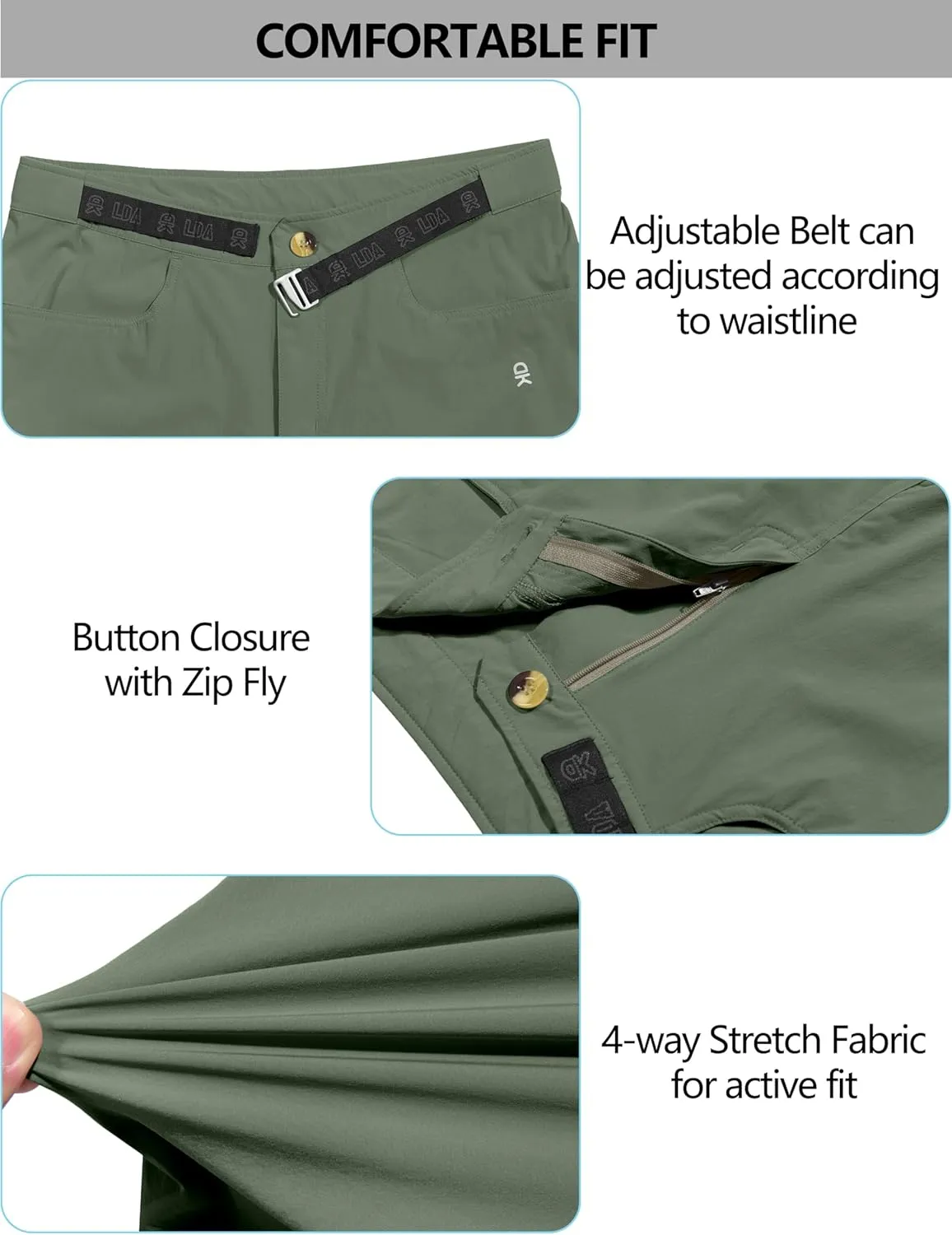Little Donkey Andy Men's Hiking Cargo Shorts with Belt Lightweight Quick Dry Bermuda Shorts