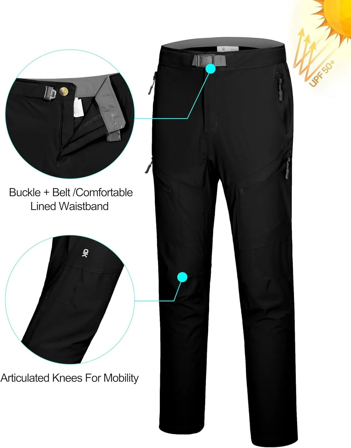 Little Donkey Andy Men's UPF 50 Lightweight Quick Dry Hiking Pants with Zipper Pockets for Outdoor Travel