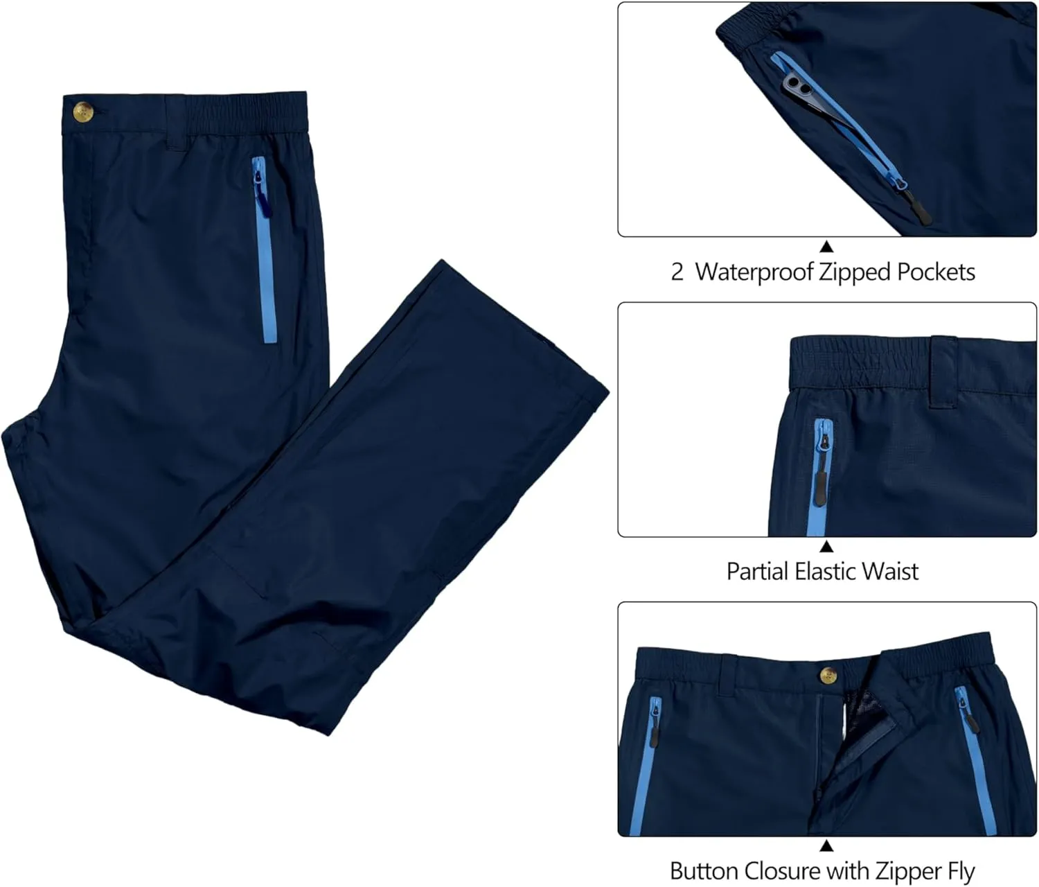 Little Donkey Andy Men's Waterproof Lightweight Rain Pants Breathable Windproof Hiking Golf Fishing Pants