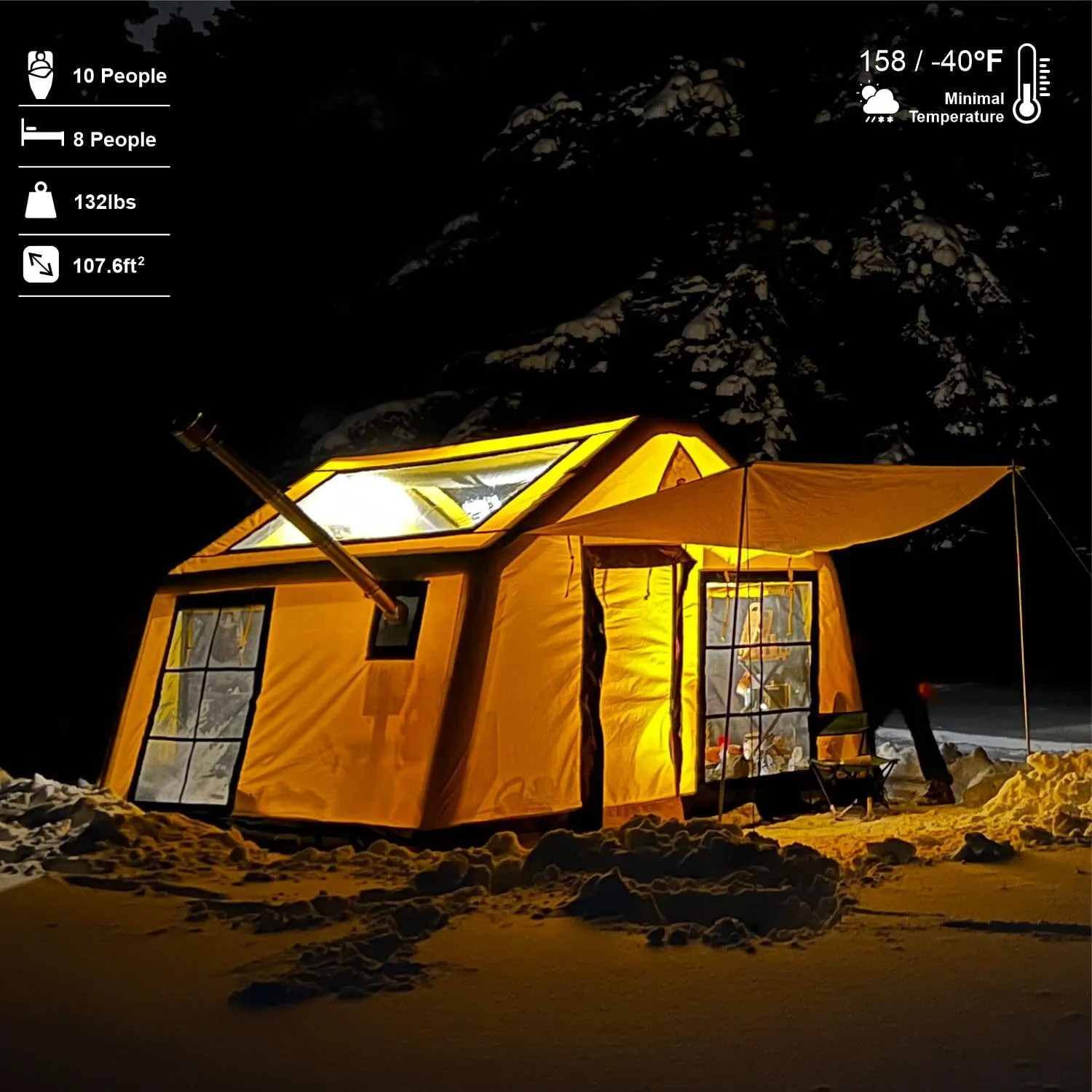 London 360 – Luxury 4-Season Inflatable Tent for Camping, 8-Person Capacity, Panoramic Windows, and Sunroof