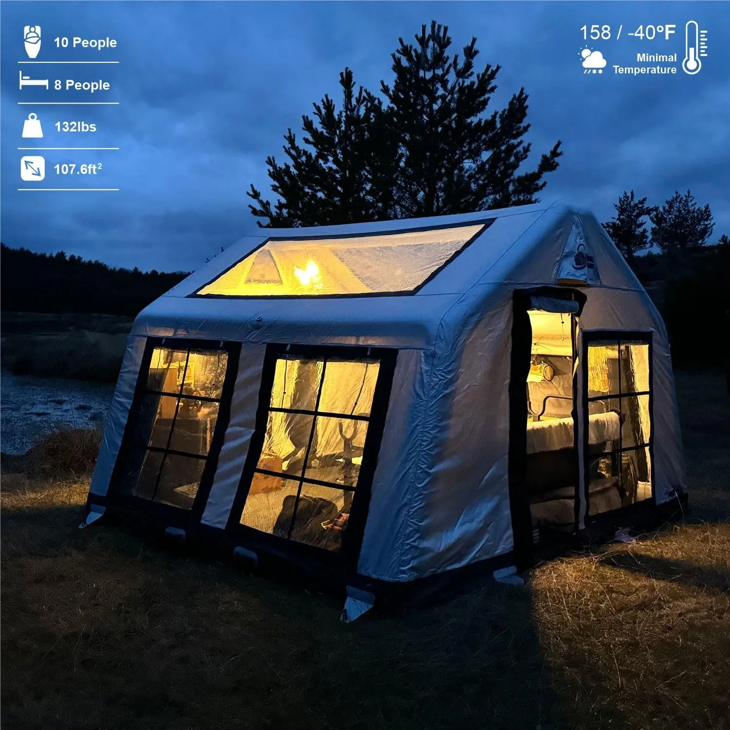 London 360 – Luxury 4-Season Inflatable Tent for Camping, 8-Person Capacity, Panoramic Windows, and Sunroof