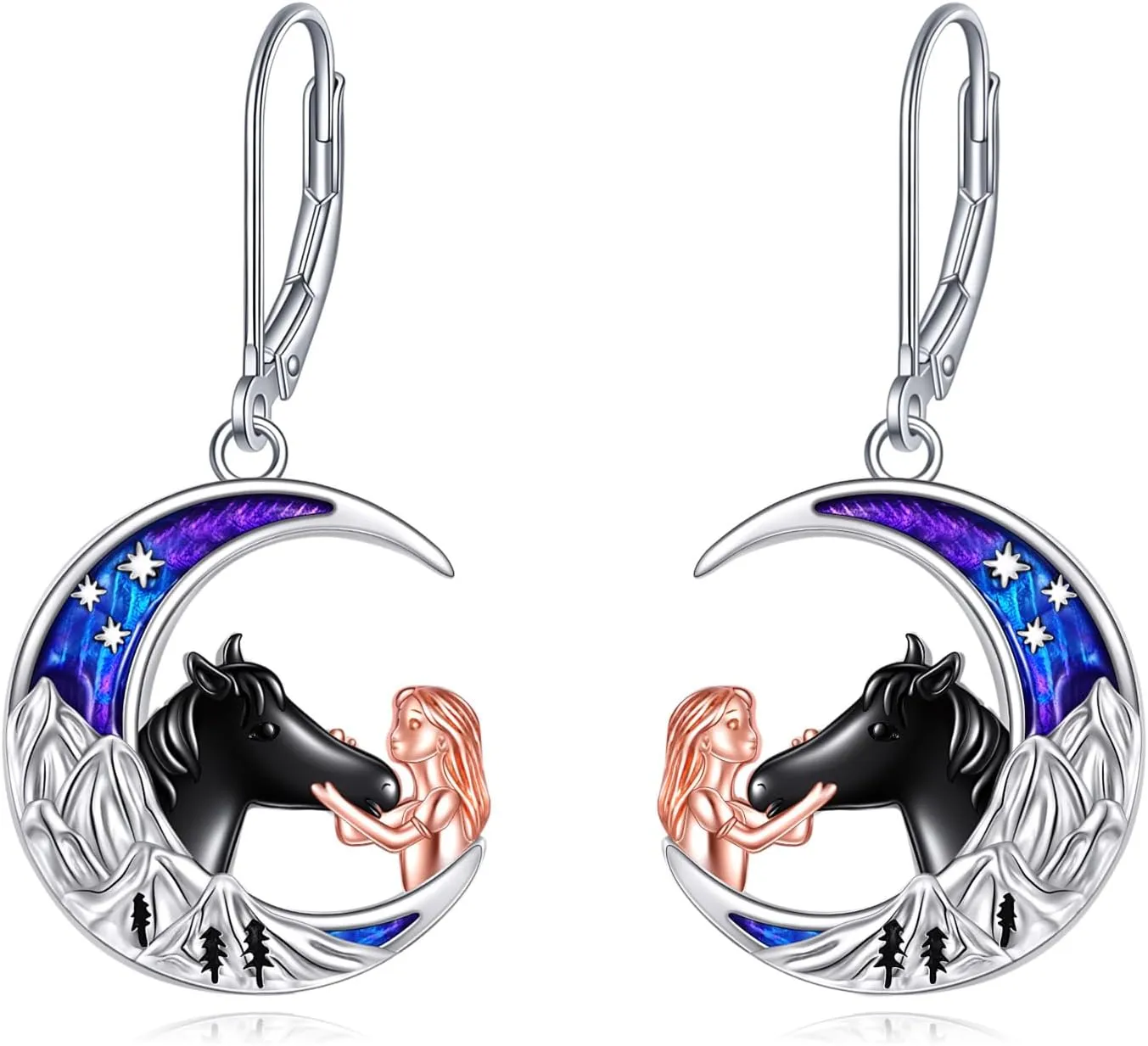 LUHE Horse Earrings for Women Sterling Silver Mountain Horse Pendant Jewelry Moon Necklace Gifts for Women