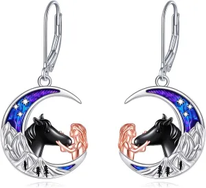 LUHE Horse Earrings for Women Sterling Silver Mountain Horse Pendant Jewelry Moon Necklace Gifts for Women
