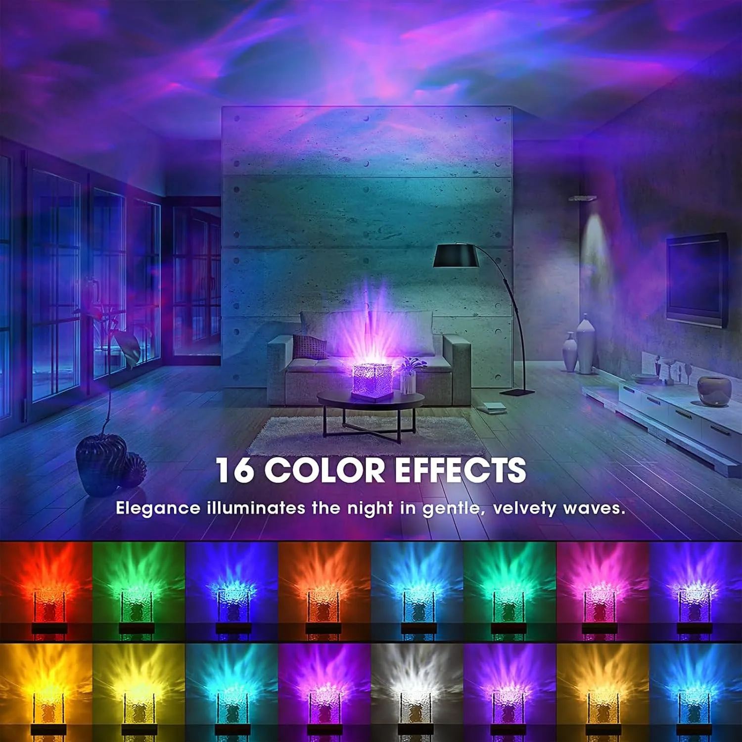 Luminorthe Cube Lamp, Ocean Wave Projector Light, 16 Colors Water Ripple Night Light with Remote for Bedrooms, Games, Birthdays, Festivals (Ocean)