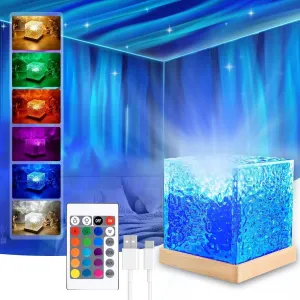 Luminorthe Cube Lamp, Ocean Wave Projector Light, 16 Colors Water Ripple Night Light with Remote for Bedrooms, Games, Birthdays, Festivals (Ocean)