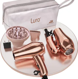 LURA Mini Portable Travel Hair Dryer:Dual Voltage Small Lightweight Blow Dryer with EU Plug,1200W Compact Hairdryer with Folding Handle,with Concentrator&Diffuser Attachment,for Women and Men