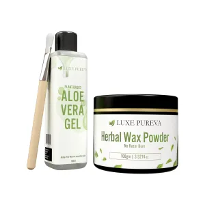 LuxePureva Herbal Hair Removal Kit (Herbal Wax Powder-3.52oz with Applicator Brush and Aloe Vera Gel 50ml)