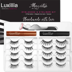 Luxillia Magnetic Eyelashes with Eyeliner 13 Piece Set, Most Natural Looking Magnetic Lashes Kit with Applicator, Best 8D, 3D Look, Reusable Fake Eye Lash, No Glue, Strongest Waterproof Liquid Liner