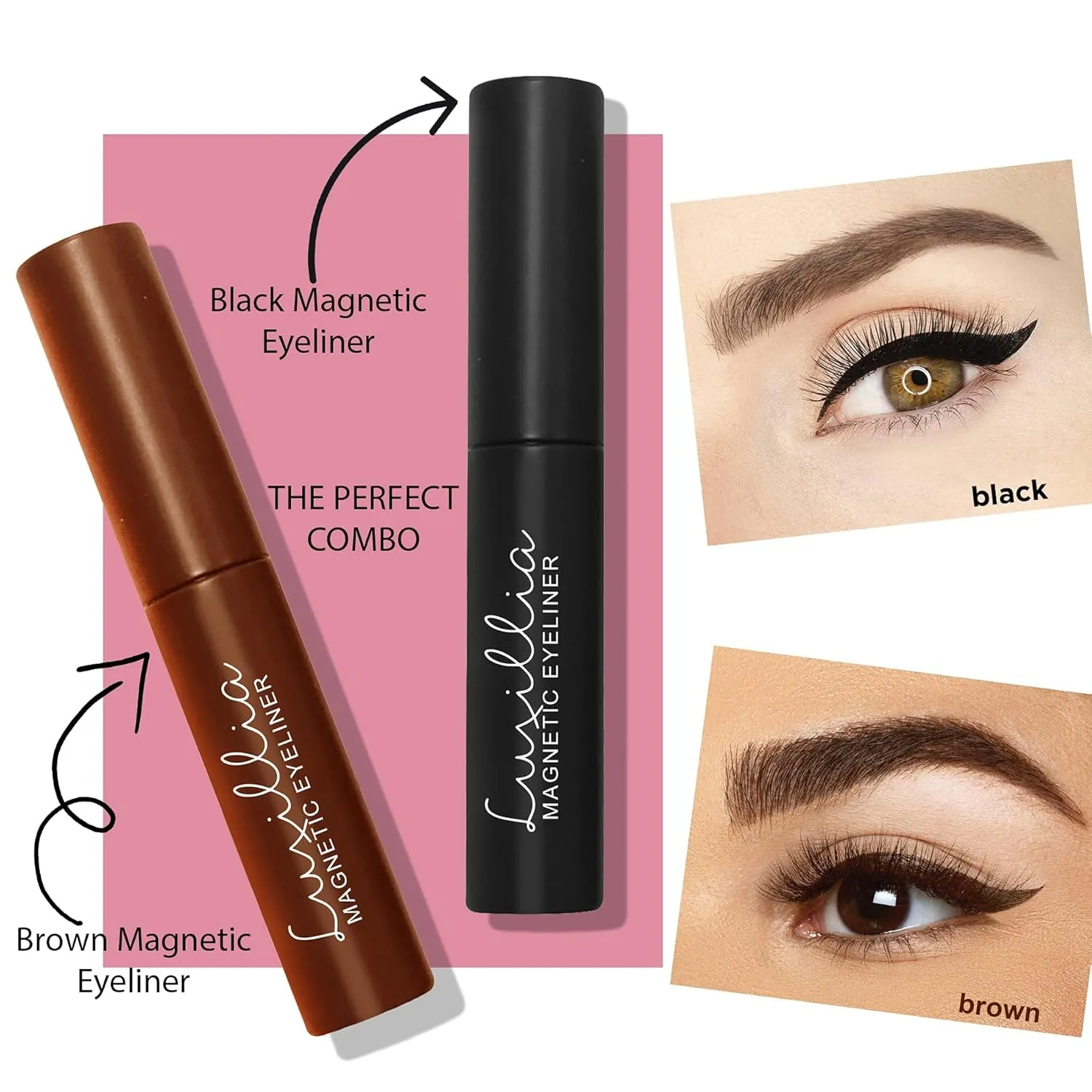 Luxillia Magnetic Eyelashes with Eyeliner 13 Piece Set, Most Natural Looking Magnetic Lashes Kit with Applicator, Best 8D, 3D Look, Reusable Fake Eye Lash, No Glue, Strongest Waterproof Liquid Liner