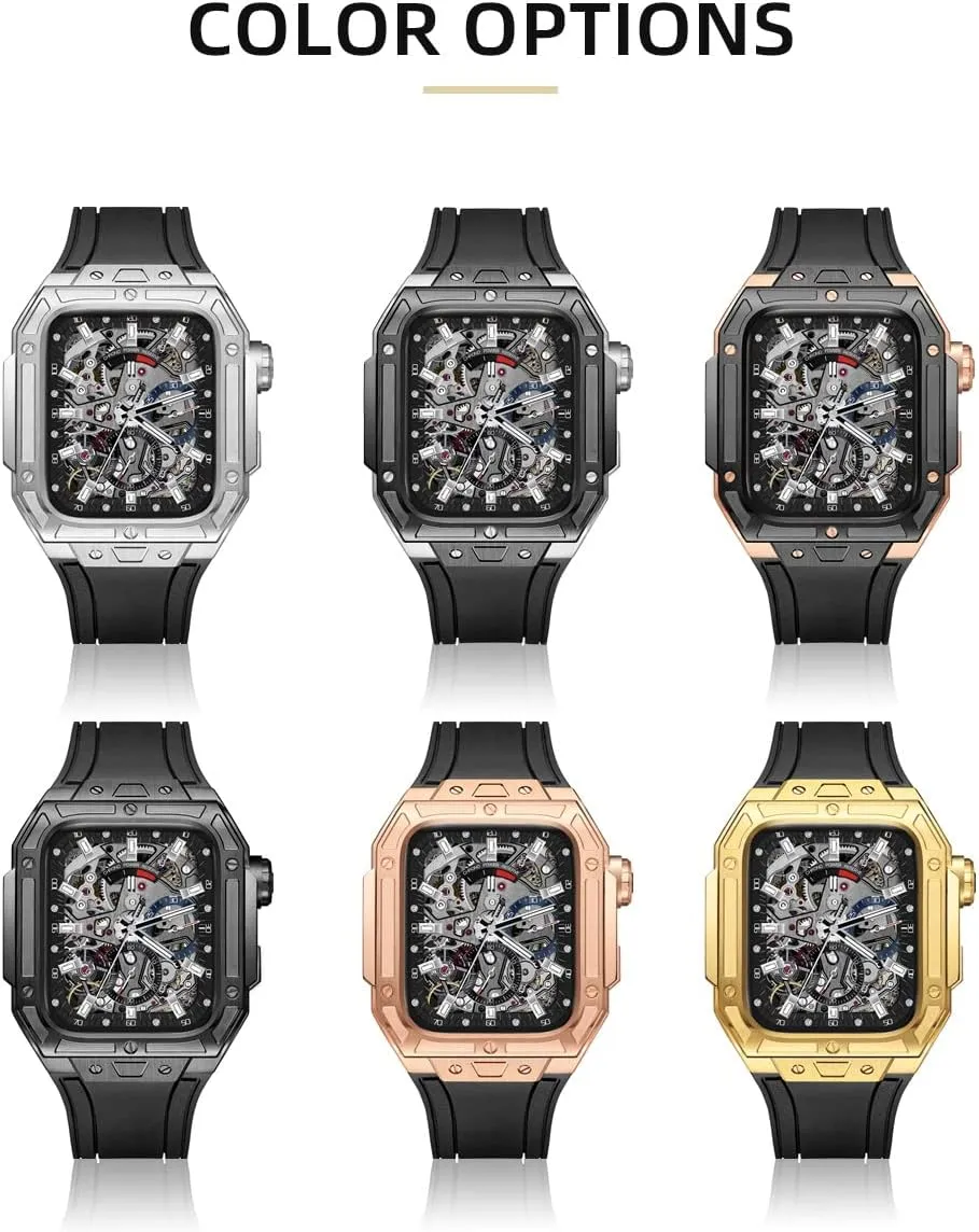 Luxury Metal Watch Case Strap For Band Series 6 5 4 SE 44mm Stainless Steel Strap Rubber Bracelet for 6 5 4 SE 44mm Series